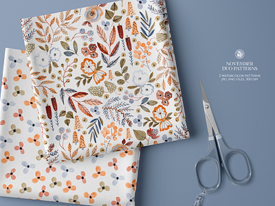 November Watercolor Duo Patterns design fabrics flowers seamless pattern watercolor
