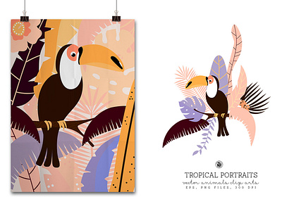 Tucan tropical portrait animals for kids illustrations vectorart
