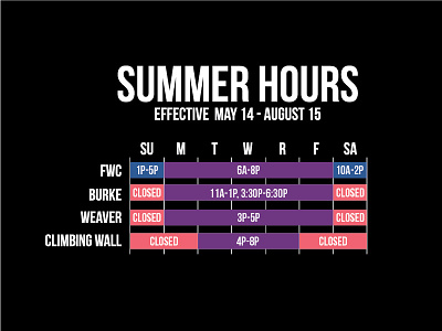 Summer Hours Graphic black closed facility hour hours open schedule summer time