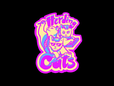 Herding Cats band blue cartoon cats digital digital drawing drawing funny guitar identity kittens logo music painting piano pink procreate yellow