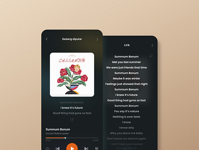 Music streaming with lyrics app mobile ui