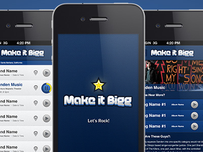 Make It Bigg - Music venue searching & band promotion app iphone logo music ui