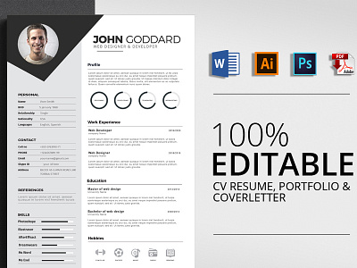 CV Resume a4 application business card clean cover letter creative curriculum vitae cv design doc docx