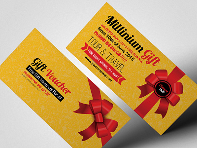 Stylish Millennium Gift Voucher red gift card restaurant ribbon simple gift card voucher