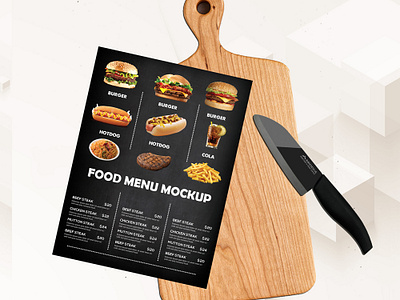Download Free Food Menu Cutting Board Mockup Psd By Aliiqbal On Dribbble