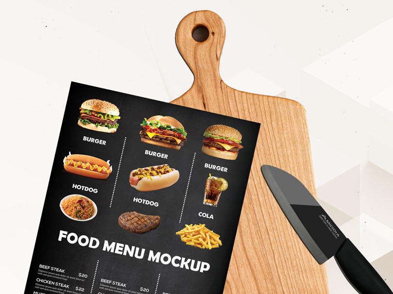Download Free Food Menu Cutting Board Mockup Psd by Aliiqbal on Dribbble