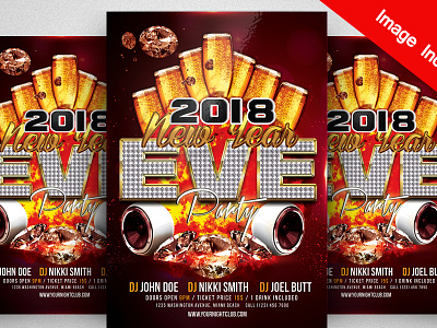 Free Happy New Year 2018 Flyer Psd Template 2018 party anniversary bash champagne christmas eve christmas party club club flyer