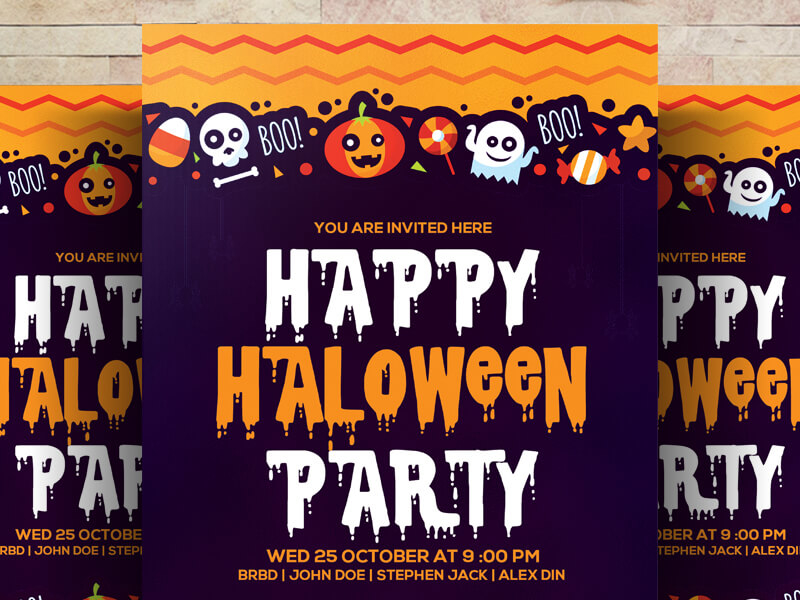 Free Trick or Treat Party Psd Flyer Templates by Aliiqbal on Dribbble