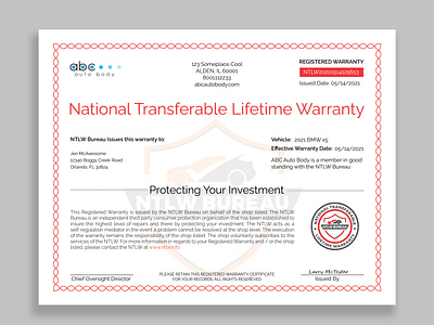 Warranty certificate Design