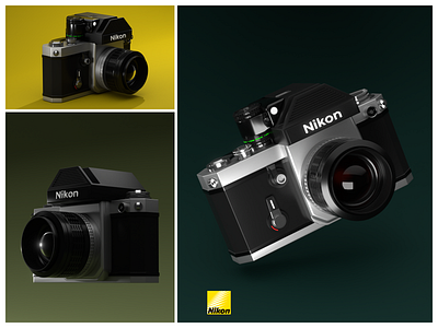 3D Camera - Nikon F2 3d art blender camera concept cycels design first green logo lowpoly modeling nikon render yellow