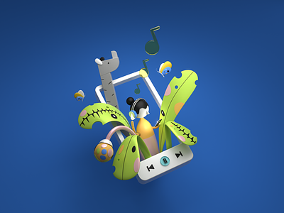 Music in heaven 3d animal blender branding cycles design first graphic design heaven illustration isometric logo lowpoly mobile music note rebder spotify vector zoo