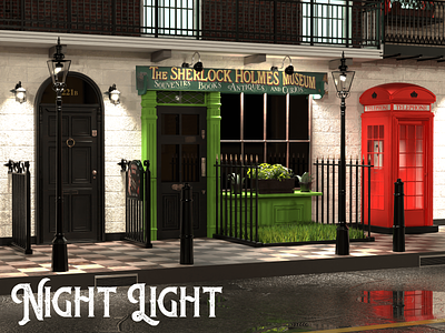 Sherlock Holmes - 221B - Nightlight 221b 3d animation art blender branding cycles design graphic design illustration light logo london motion graphics night real sherlock texture ui vector