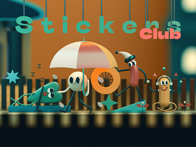 Stickers Club 3d 3dblender blender branding club cycles design graphic design illustration logo stickers