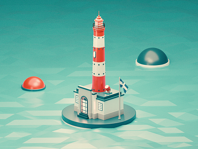 Solitude 3d blender design graphic design illustration iso isometric lighthouse logo sea ui