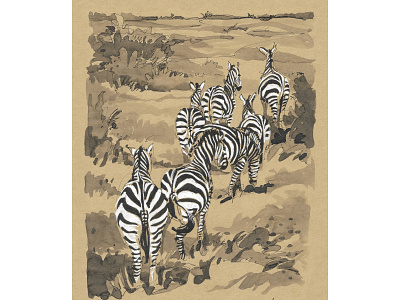 Zebras at Nairobi National Park, Kenya animal drawing ink kenya kraft nairobi national painting park safari sketch urban watercolor wildlife zebra