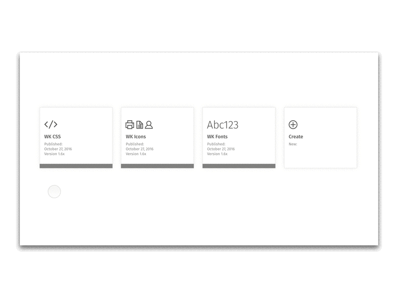 Assets Library Mock cards dashboard hover library