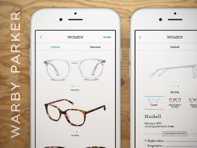 Warber Parker Mobile App branding filter glasses mobile app options redesign responsive ui ux warby parker