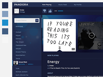 Pandora Redesign branding music player pandora redesign responsive sketch app ui update ux