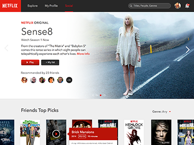 Netflix Redesign - Social alerts movies netflix play redesign slider social typography ui ux