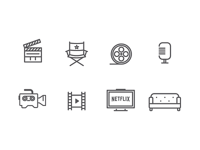 Film Icon Set and chill couch film icons illustration line icons mic netflix