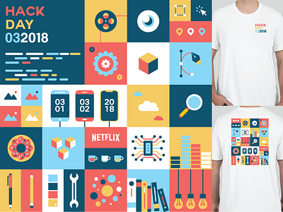 Hack Day @ Netflix blocks colorful hack day netflix shirt