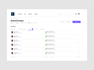 Candidates List Dashboard