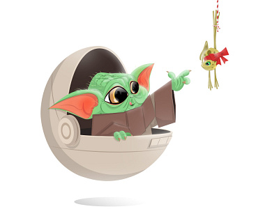 Baby Yoda artdirection baby yoda cartoon illustration cartooning christmas christmas card cute digital illustration frog funny gift gift card holiday card illustration vector illustration vectorart