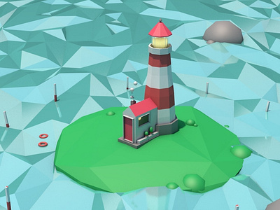 Island and lighthouse design illustration