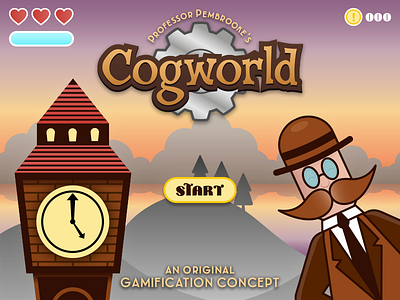 Cogworld - Title Screen articulate educational game art gamification graphicdesign illustration learning pixlclouds steampunk