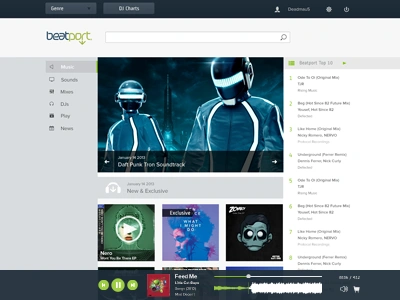 Beatport UI Full clean dance deck dj dubstep flat grooveshark interface minimal music rdio simple soundcloud spotify trance tron ux wave wavelength windows 8