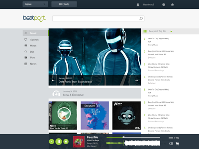 Beatport UI Full clean dance deck dj dubstep flat grooveshark interface minimal music rdio simple soundcloud spotify trance tron ux wave wavelength windows 8