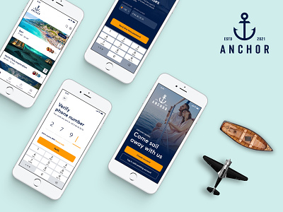 Anchor - cruises 3d authentication boat branding concept cruise design graphic design holiday logo mob mobile phone plane travel ui ux vacation