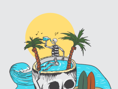 Skull and c-beach summer looks design. 3d art branding c beach design drinking graphic design illustration logo river skull skull head summer tshirt ui ux vector