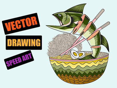 Fish food vector art 3d branding design fish graphic design illustration logo noodles rice skick tshirt ui ux vector