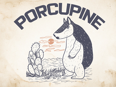 Porcupine character vintage art for t-shirt