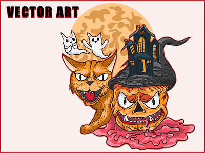 Halloween cat and pumpkin art 3d branding cat design ghost graphic design halloween house how to illustration illustration logo pumpkin typography ui ux vector