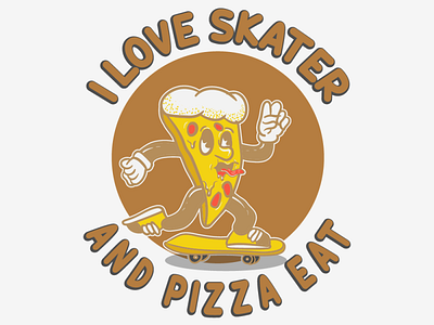 Pizza playing skateboard 30s Character Design and illustration