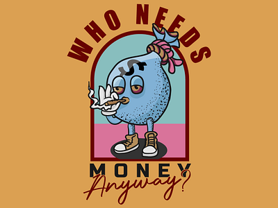 Money bag smoking 30s Character Design and illustration