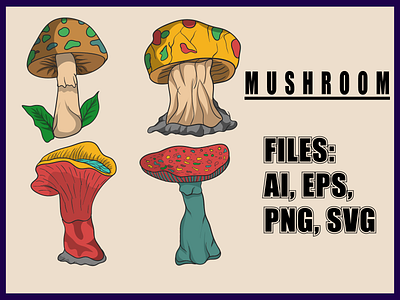 Mushrooms art 3d colorful motion graphics ui