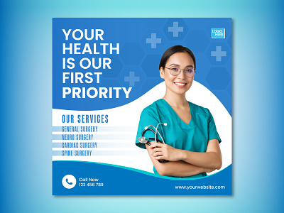 Medical Services Promotional Social Media Banner clinic doctor equipment flyer generic health healthcare herbal medical medical banner medicine patient pharmacy promotional banner services banner social media post tamplate