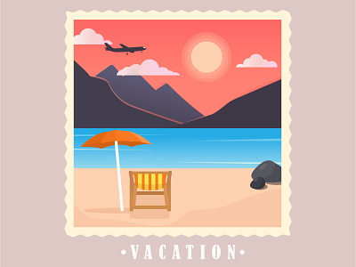 It's time to go on vacation! beach beach day beautiful mountains beauty fun funny happy mountains plane summer day summer time summer vacation sun sunny sunny day vacation vector illustration