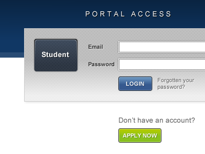 Student login access blue button email field green grey in interface login password portal sign text texture user