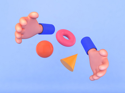 Magic Hand 3d blue c4d color design hand illustration magic red ui ux yellow