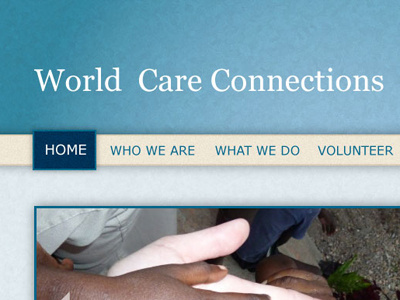 World Care Connections - Website Design beige blue header nav nonprofit website