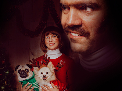 Murry Chrimbus awkward family photo christmas card mustache puglife unibrow