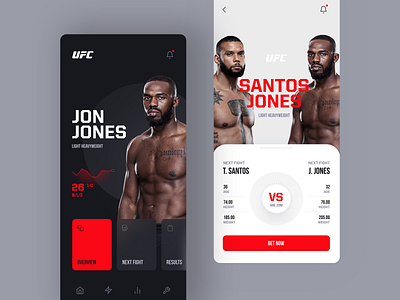 UFC Redesign Concept app arts black clean concept design fight ios layout martial mma mobile red redesign ufc ui ux visux web white