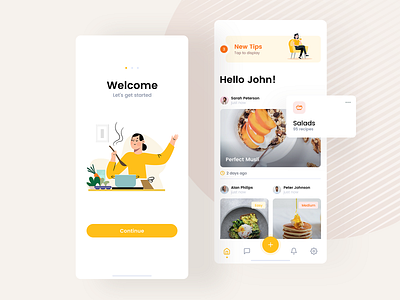 Cooking App android app catering chef clean cook dish eat food ios iphone meal mobile pwa recipe ui ux visux white yellow