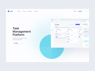 Syneo app blockchain blue clean design desktop green landing layout management page saas system task ui ux visux web webdesign white