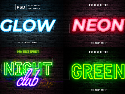 glow neon text effect mockup template bundle