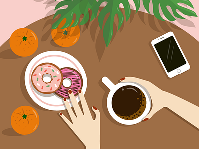 coffee and donuts breakfast coffee design donut donuts graphic design illustration vector vector illustration